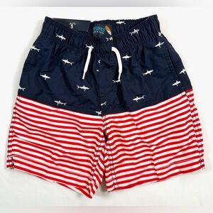 NWT TRUNKS SURF &‎ SWIM Boys' American Flag Shark Quick Dry Swim Trunks Size 5